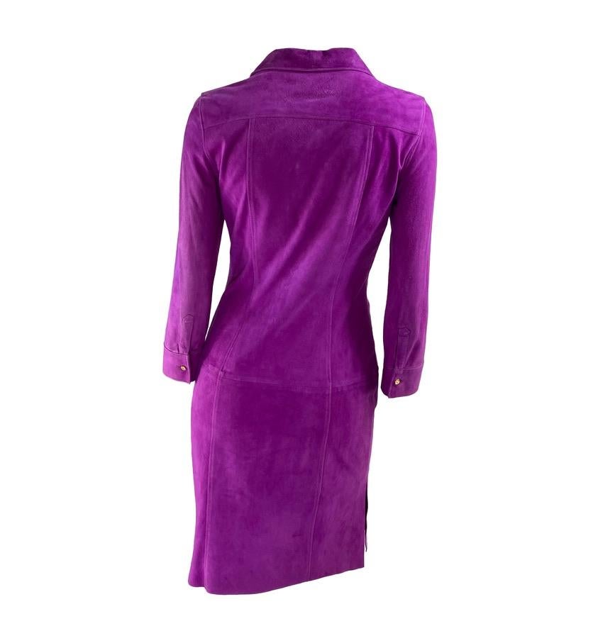 Women's S/S 2000 Gianni Versace by Donatella Purple Suede Medusa Button Up Dress For Sale