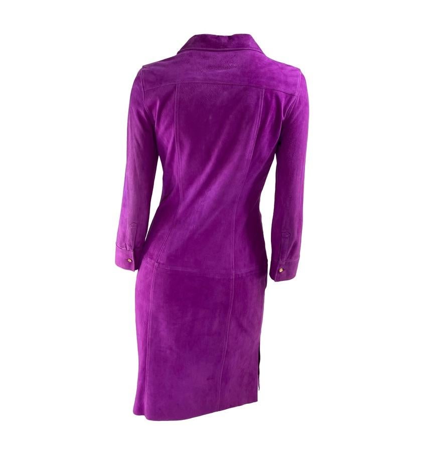 S/S 2000 Gianni Versace by Donatella Purple Suede Medusa Button Up Dress For Sale 1