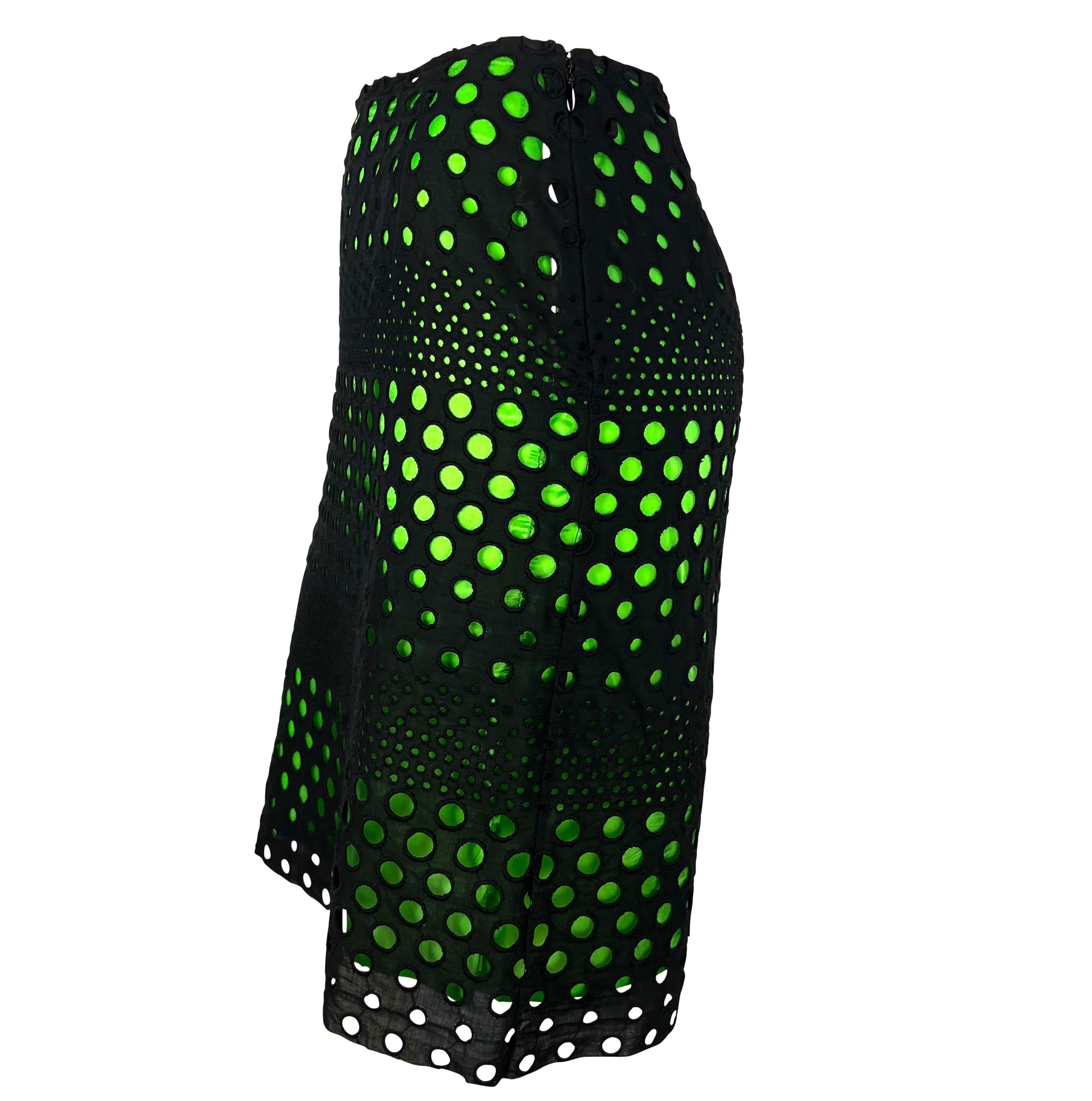Women's S/S 2000 Gianni Versace by Donatella Runway Black Eyelet Sheer Green Skirt For Sale