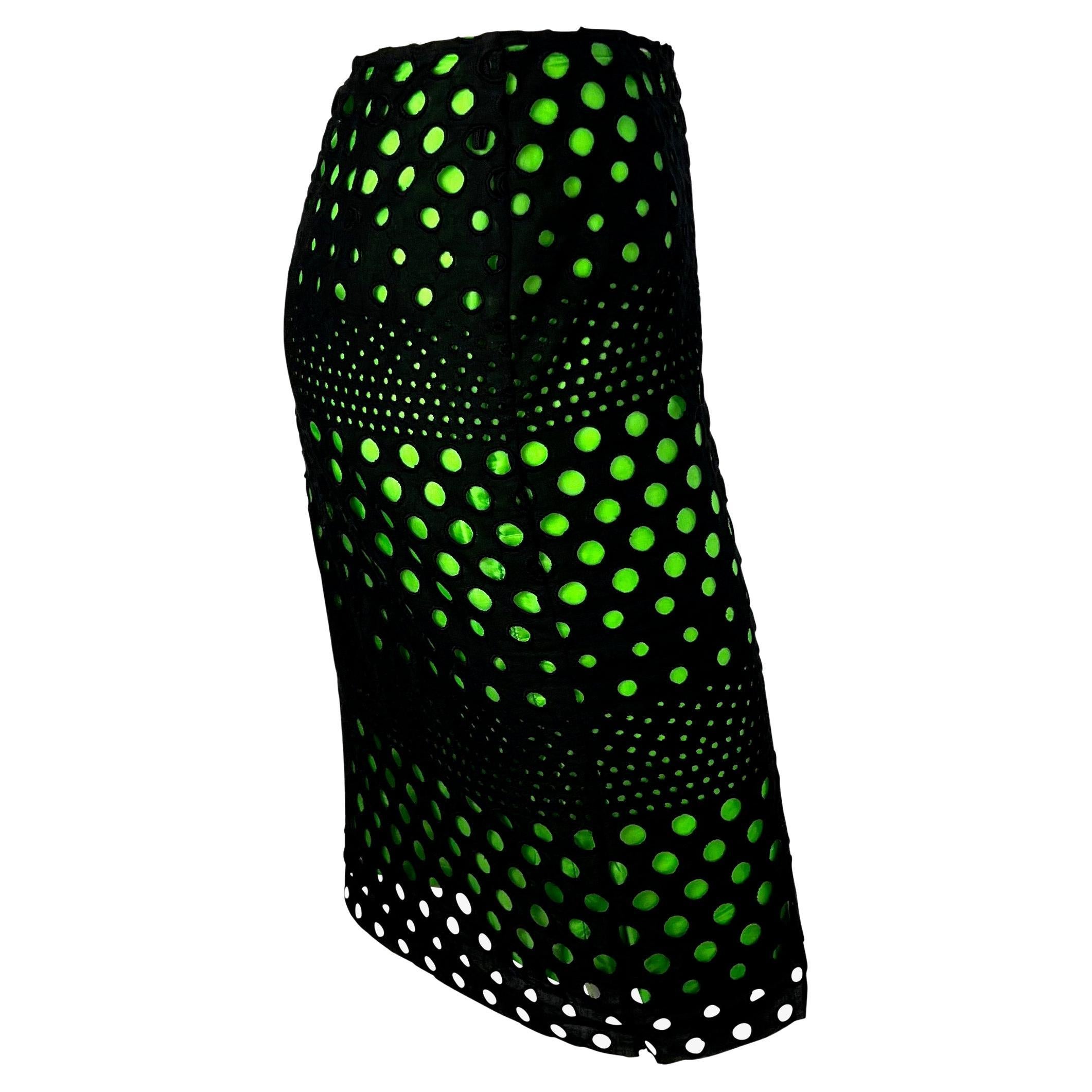 S/S 2000 Gianni Versace by Donatella Runway Black Eyelet Sheer Green Skirt For Sale 2