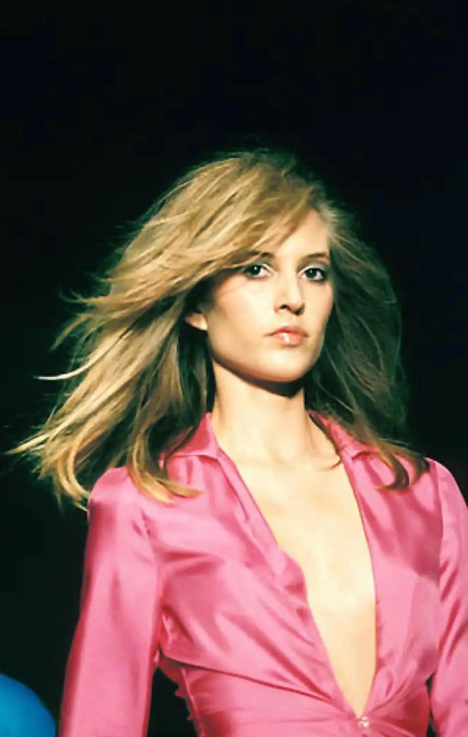 S/S 2000 Gianni Versace by Donatella Runway Hot Pink Silk Satin Rhinestone Top For Sale 4