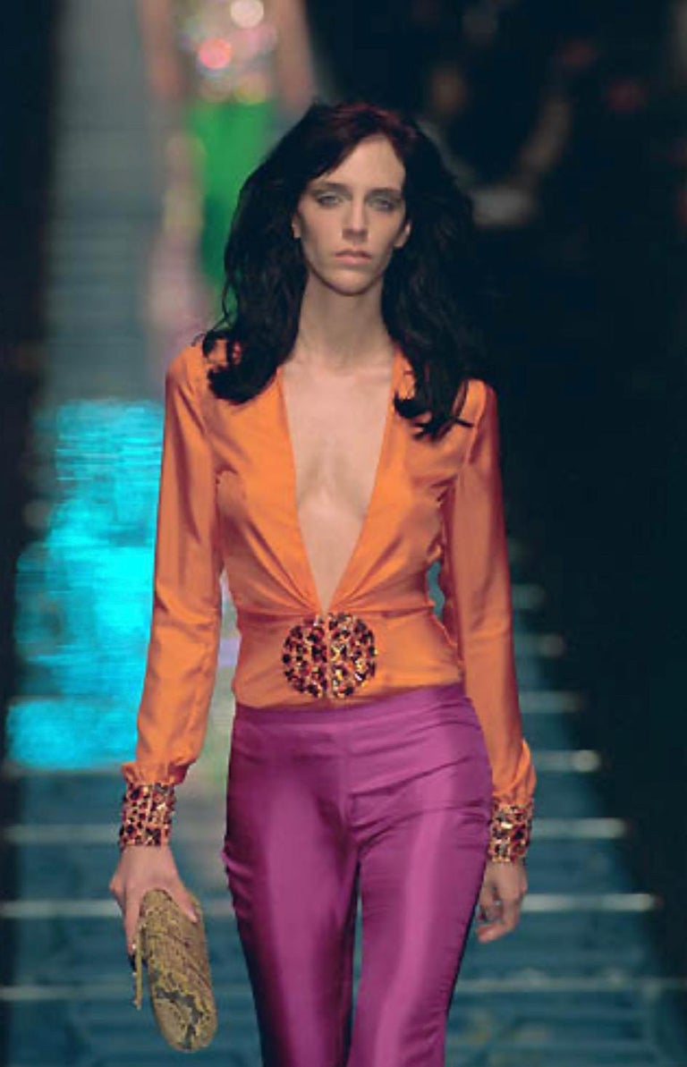 S/S 2000 Gianni Versace by Donatella Runway Purple Silk Pants For