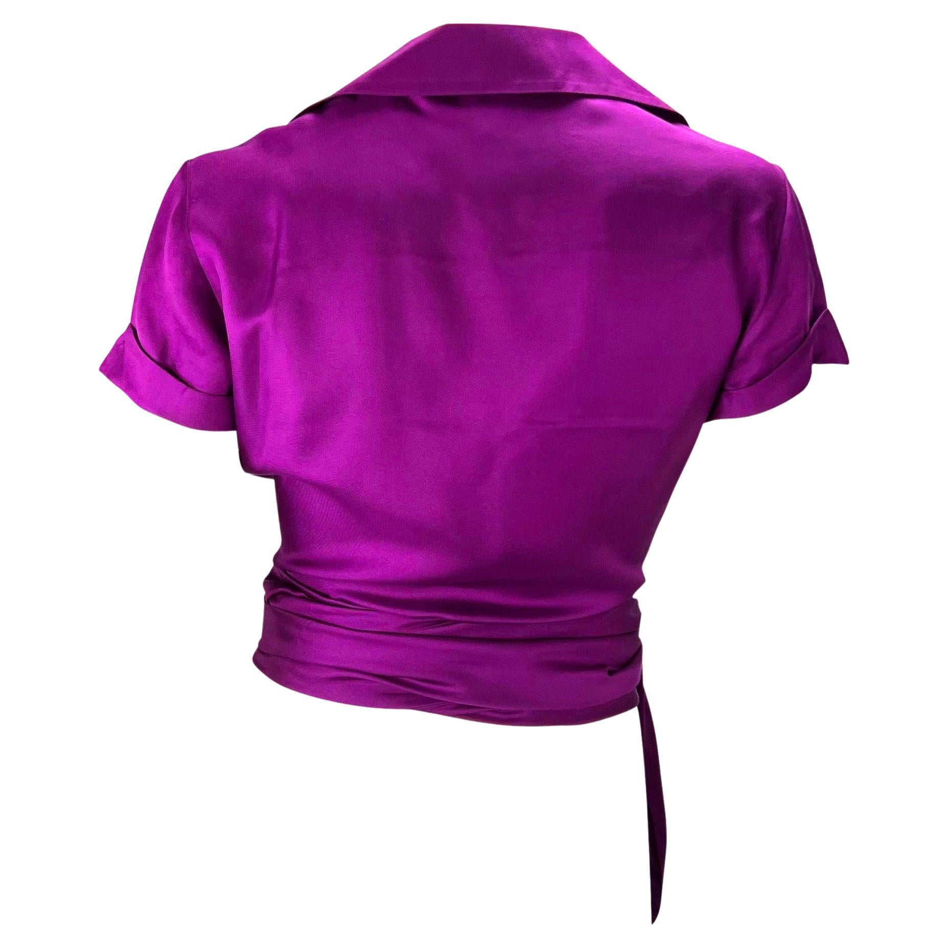 S/S 2000 Gianni Versace by Donatella Runway Purple Silk Plunge Wrap Top In Excellent Condition For Sale In West Hollywood, CA