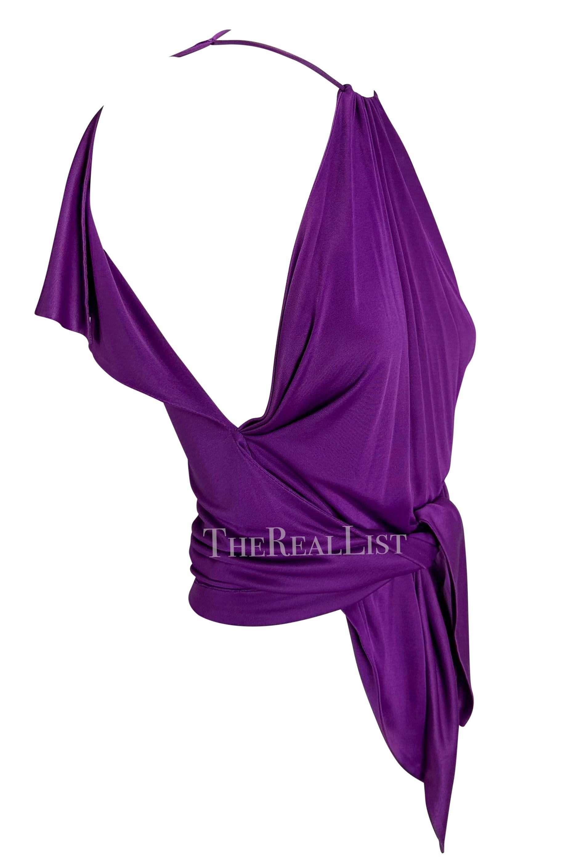 S/S 2000 Gianni Versace by Donatella Runway Purple Silk Tie Crop Tank Top For Sale 4