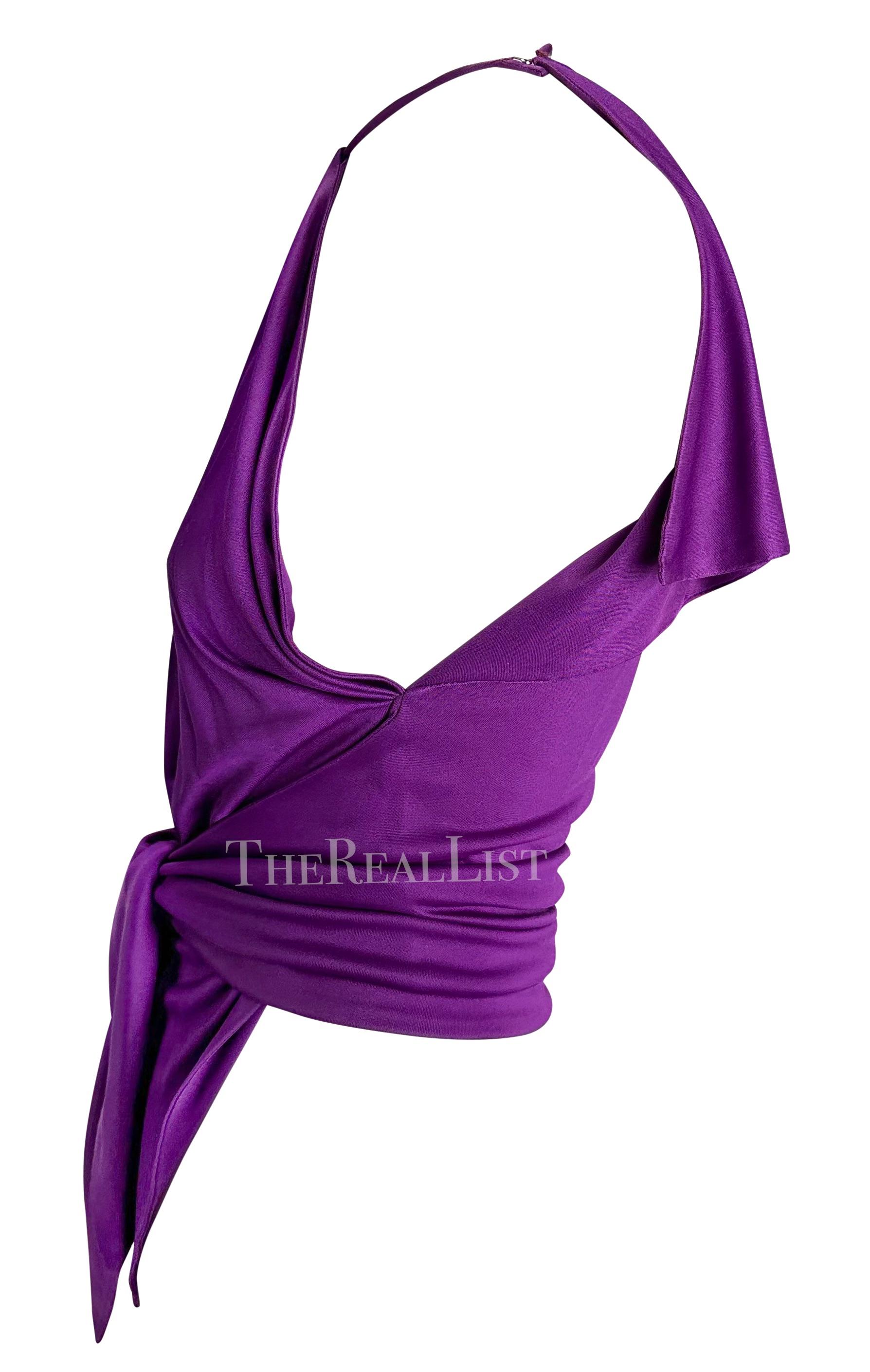 S/S 2000 Gianni Versace by Donatella Runway Purple Silk Tie Crop Tank Top In Excellent Condition For Sale In West Hollywood, CA