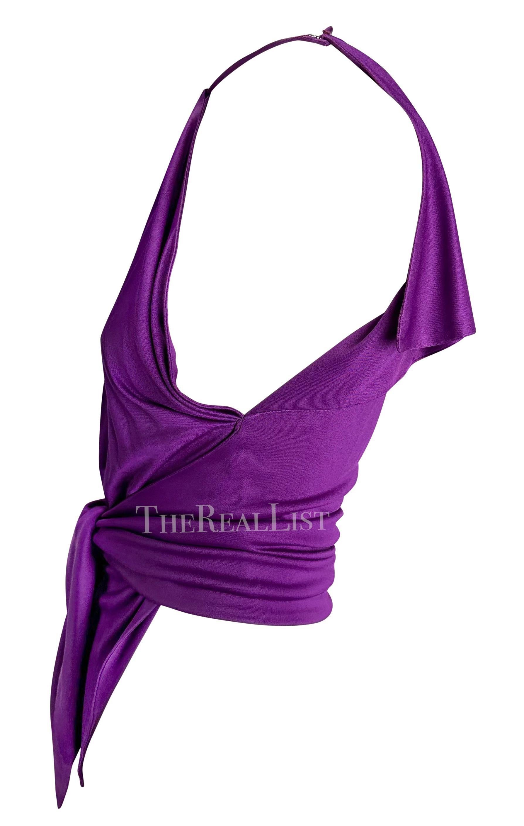 F/S 2000 Gianni Versace by Donatella Laufsteg Lila Seide Krawatten-Crop-Tanktop im Angebot 1