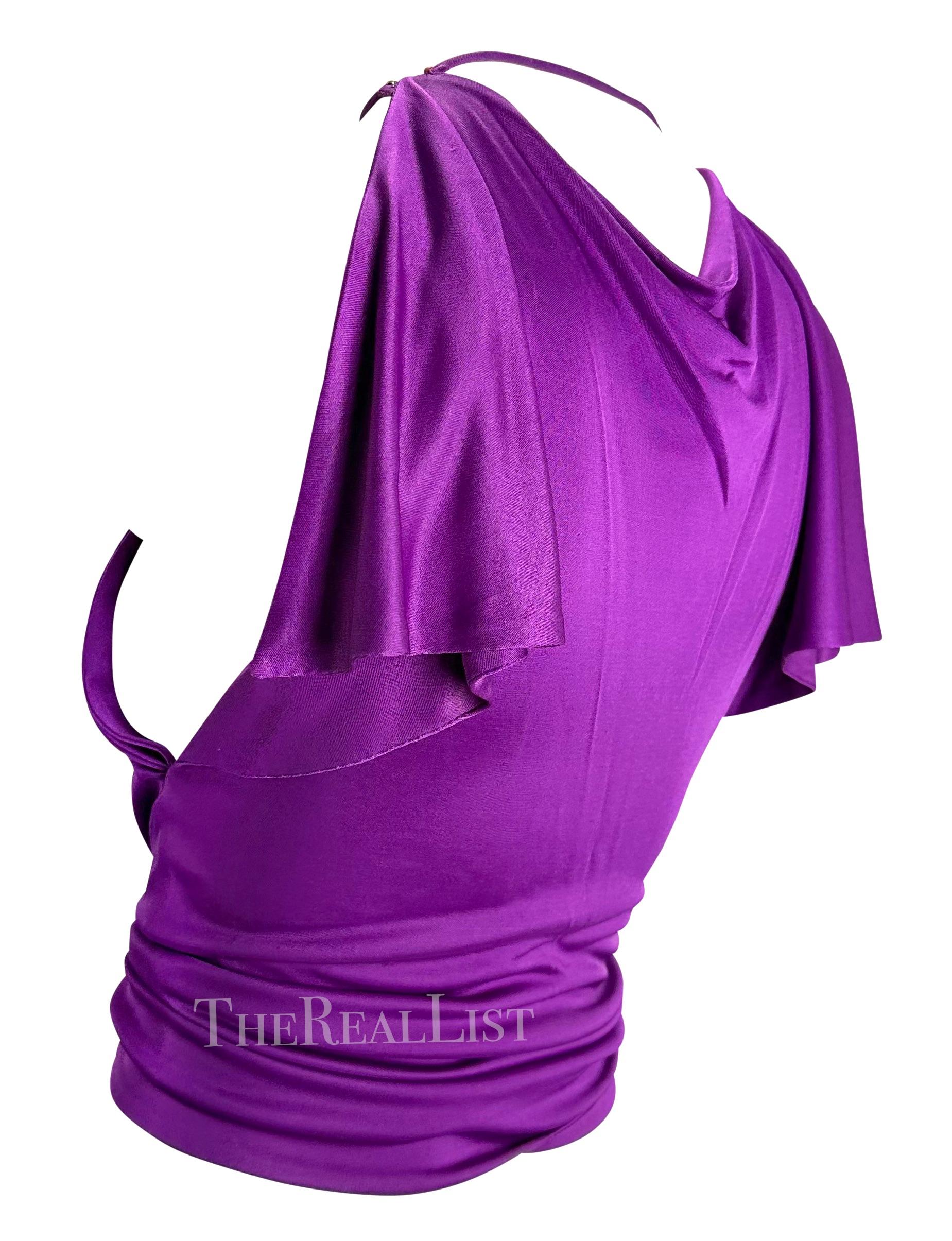 Women's S/S 2000 Gianni Versace by Donatella Runway Purple Silk Tie Crop Tank Top For Sale