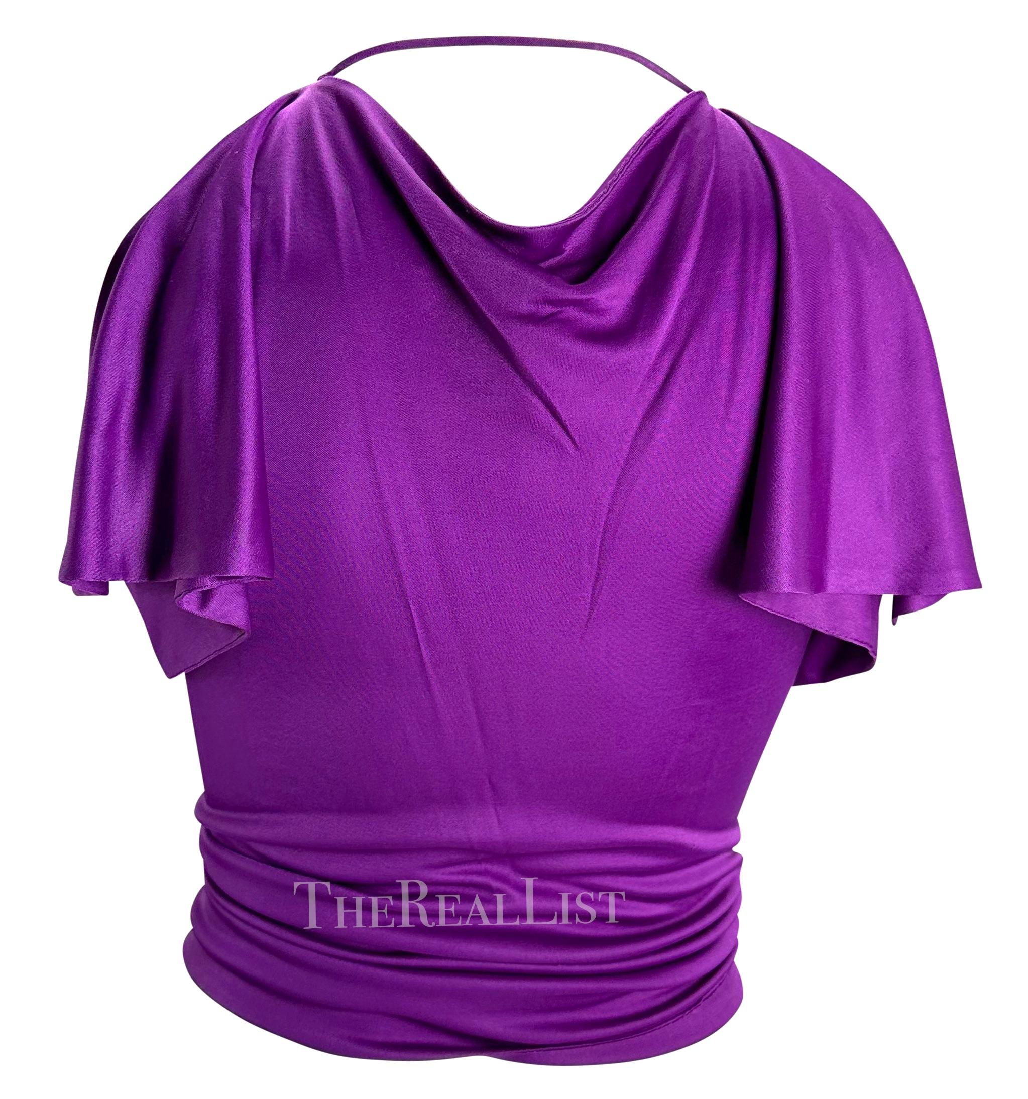 S/S 2000 Gianni Versace by Donatella Runway Purple Silk Tie Crop Tank Top For Sale 1