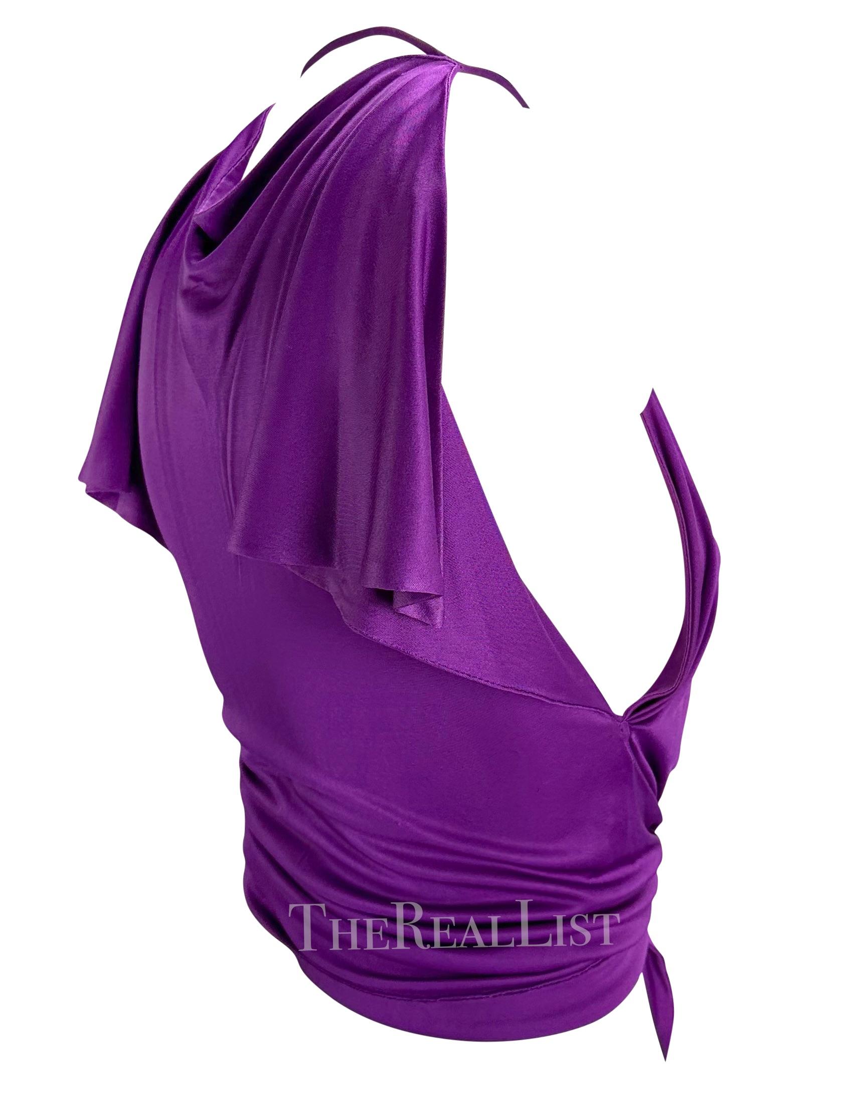 S/S 2000 Gianni Versace by Donatella Runway Purple Silk Tie Crop Tank Top For Sale 2