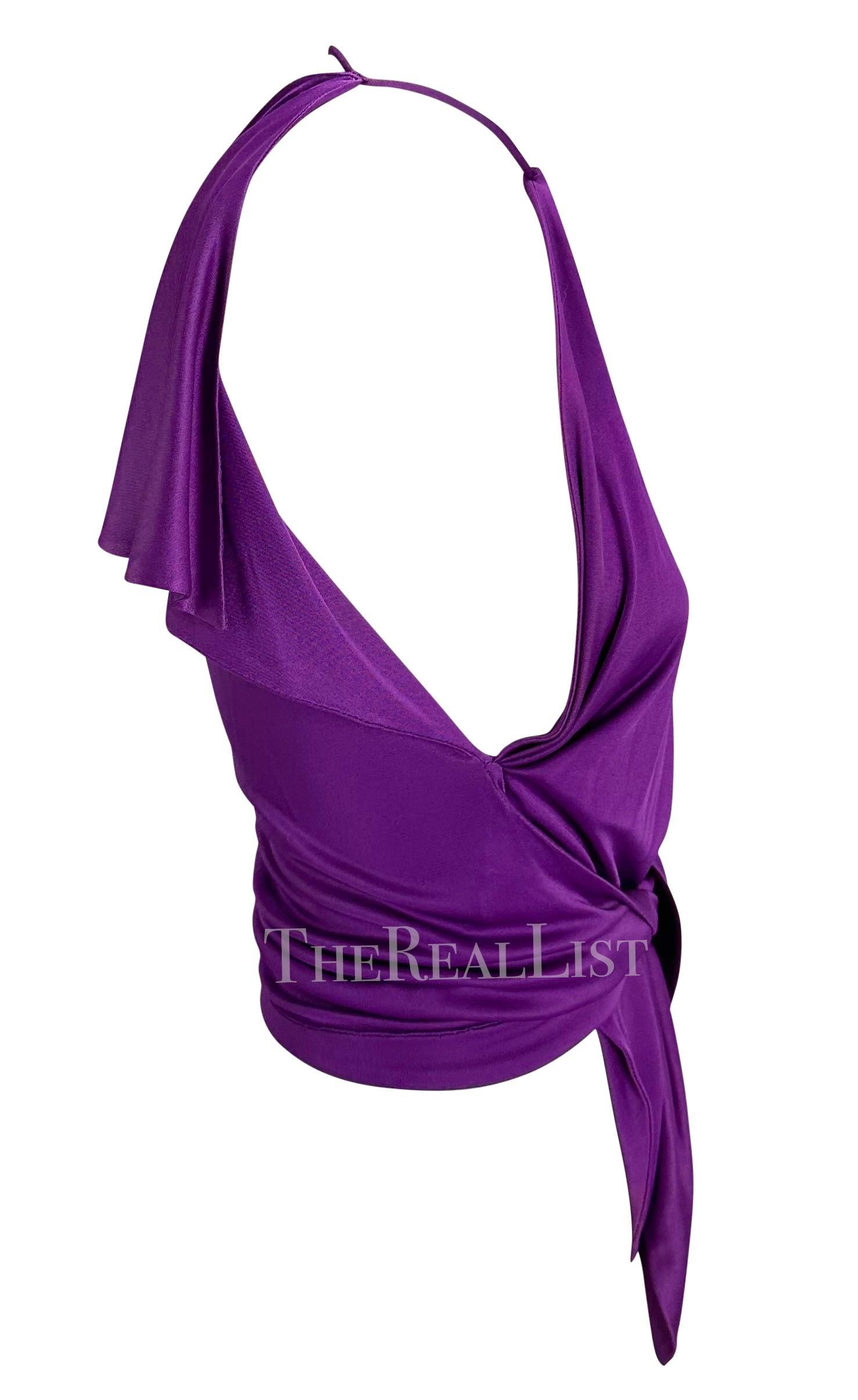 S/S 2000 Gianni Versace by Donatella Runway Purple Silk Tie Crop Tank Top For Sale 3