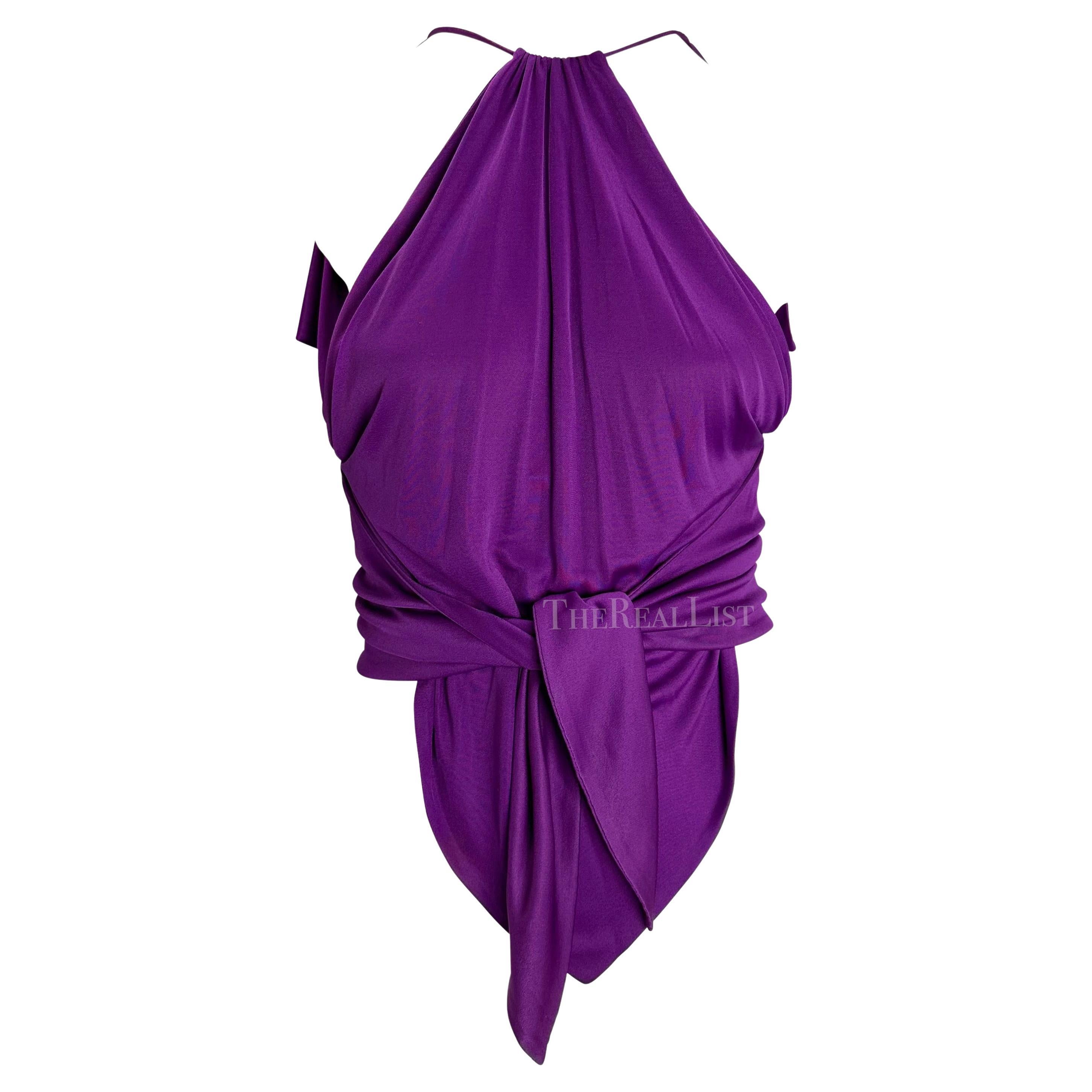 S/S 2000 Gianni Versace by Donatella Runway Purple Silk Tie Crop Tank Top For Sale