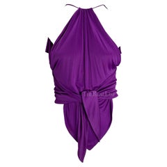 S/S 2000 Gianni Versace by Donatella Runway Purple Silk Tie Crop Tank Top 