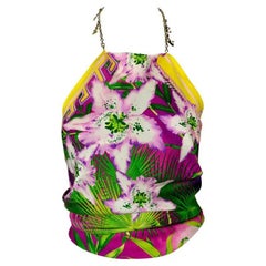 S/S 2000 Gianni Versace by Donatella Silk Palm Print Scarf Chain Medusa Top