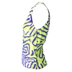 S/S 2000 Gianni Versace by Donatella Silk Purple Abstract Print Sleeveless Top
