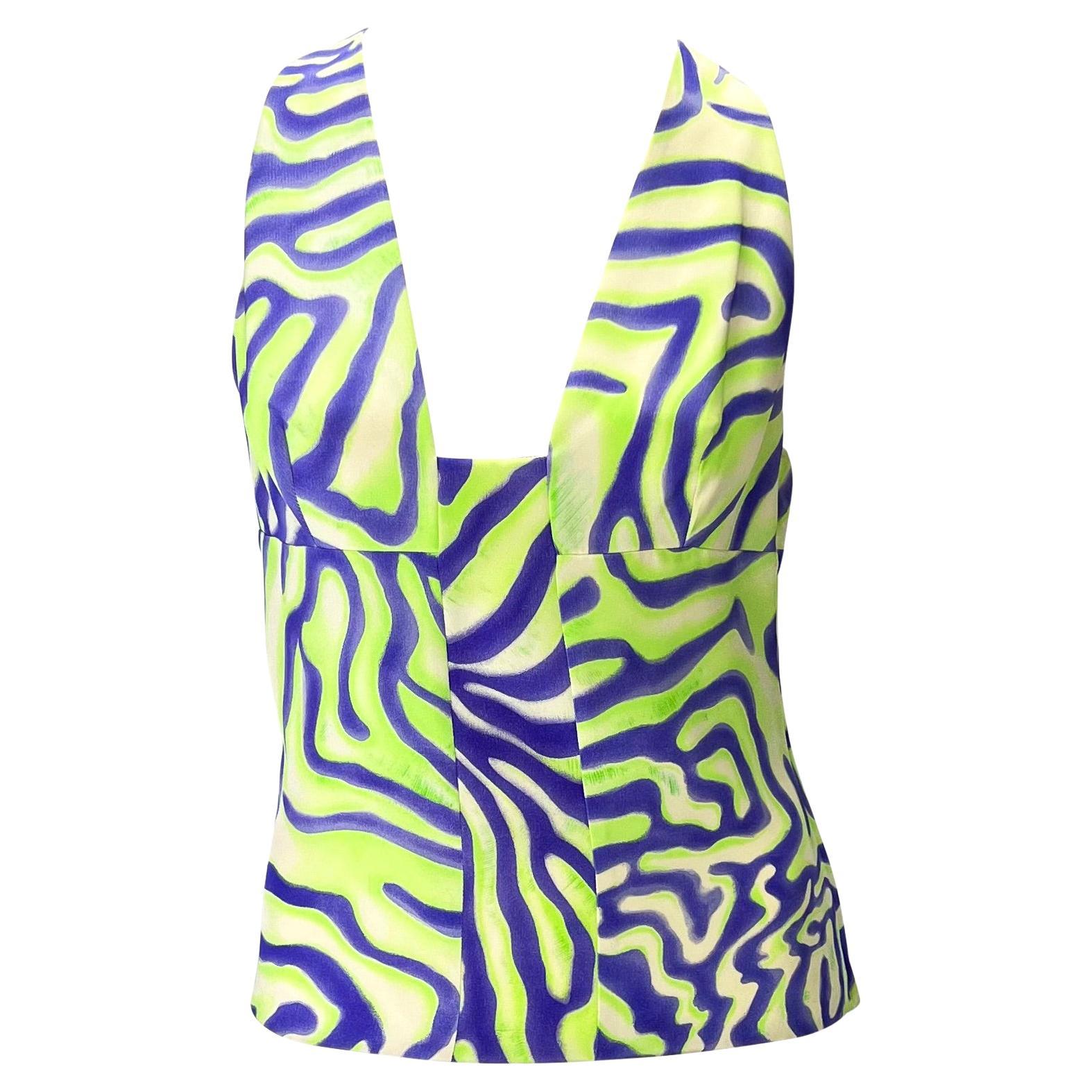 S/S 2000 Gianni Versace by Donatella Silk Purple Abstract Print Sleeveless Top For Sale