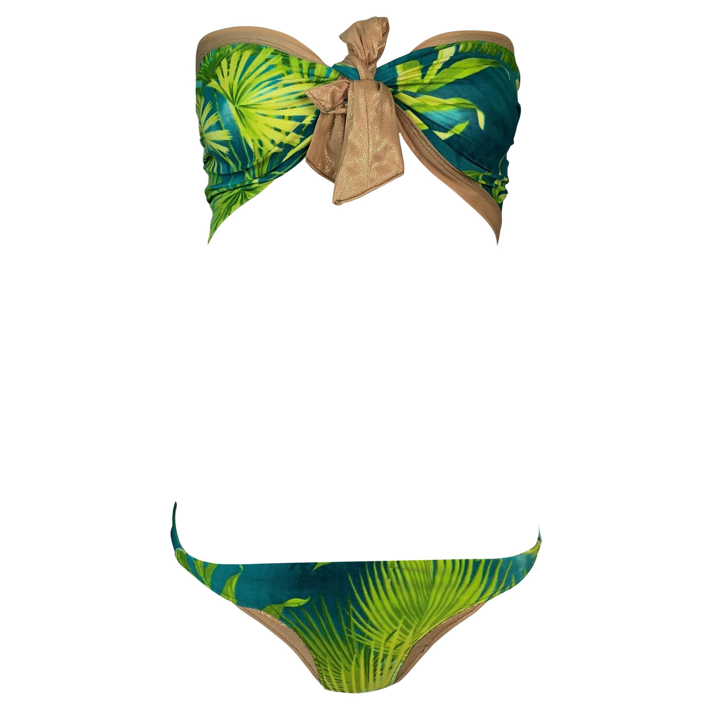 S/S 2000 Gianni Versace Famous Tropical Palm Print Strapless Ultra Low  Bikini Sw at 1stDibs