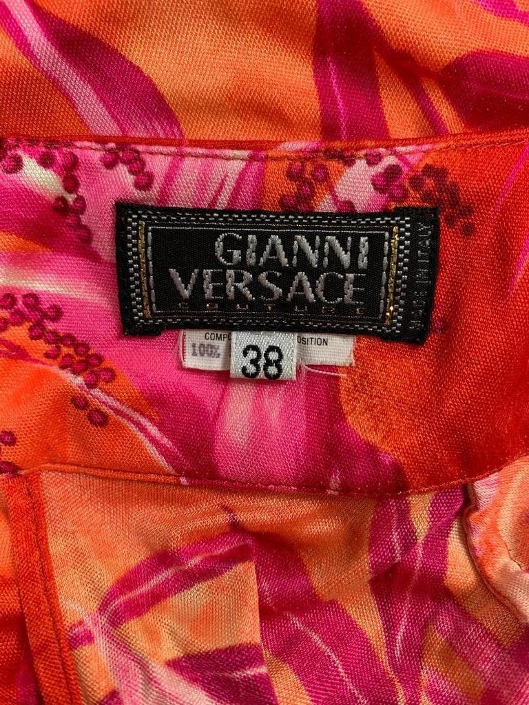 S/S 2000 Gianni Versace Pink and Orange Tropical Palm Print Silk Mini ...