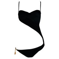 S/S 2000 Gianni Versace Runway Black Cut-Out Gold Charm Swimsuit