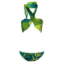 S/S 2000 Gianni Versace Runway Famous Tropical Palm Print Ultra Low Bikini