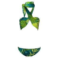 S/S 2000 Gianni Versace Runway Famous Tropical Palm Print Ultra Low Bikini