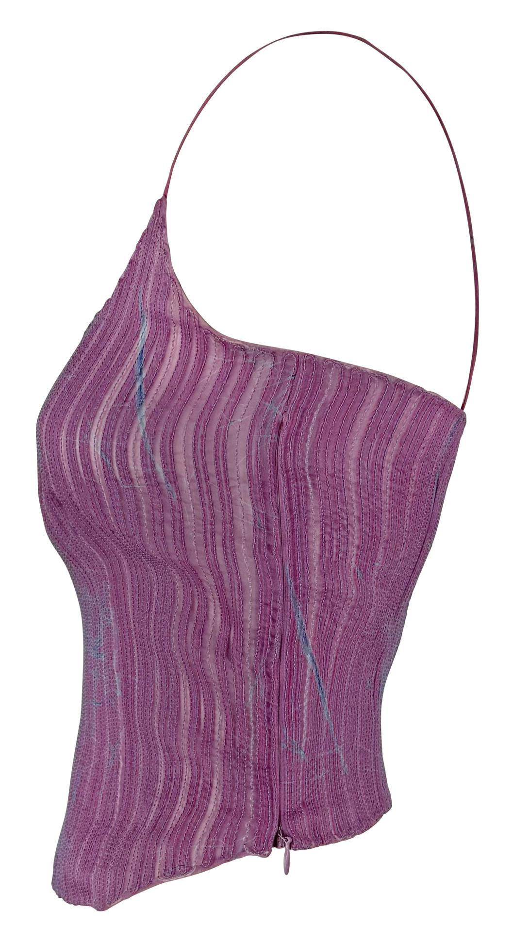 S/S 2000 Giorgio Armani Runway Sheer Embroidered Silk Purple Tank Crop Top For Sale 1