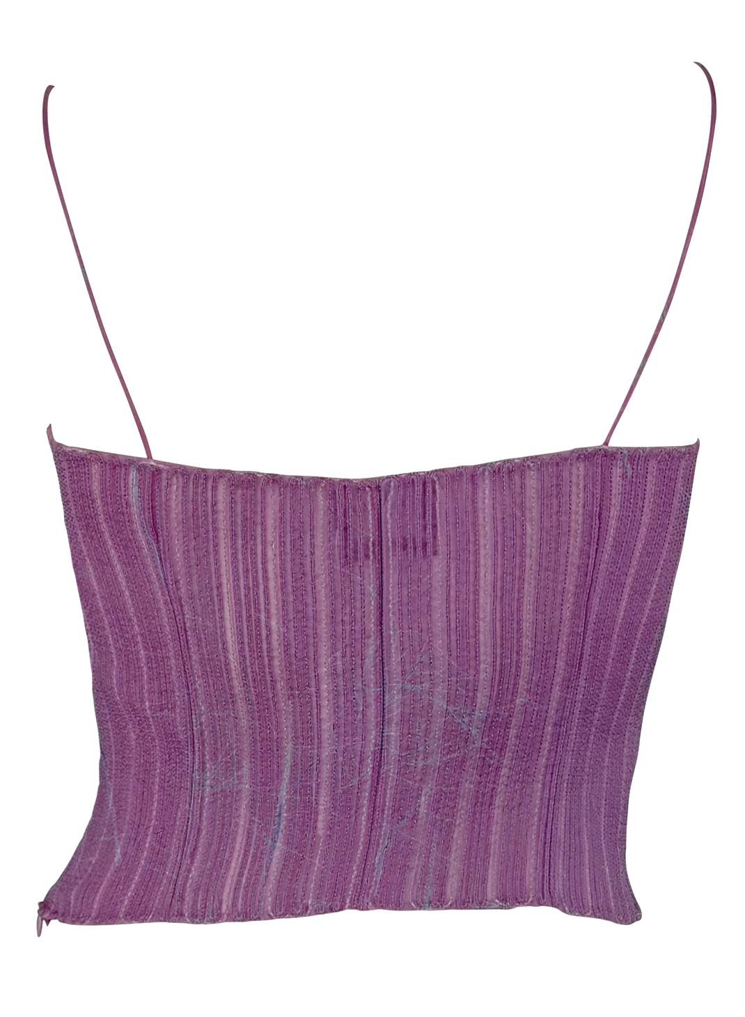 S/S 2000 Giorgio Armani Runway Sheer Embroidered Silk Purple Tank Crop Top For Sale 2