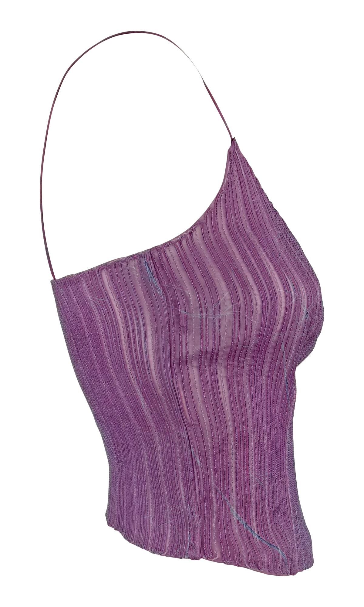 S/S 2000 Giorgio Armani Runway Sheer Embroidered Silk Purple Tank Crop Top For Sale 3