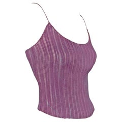 S/S 2000 Giorgio Armani Runway Sheer Embroidered Silk Purple Tank Crop Top