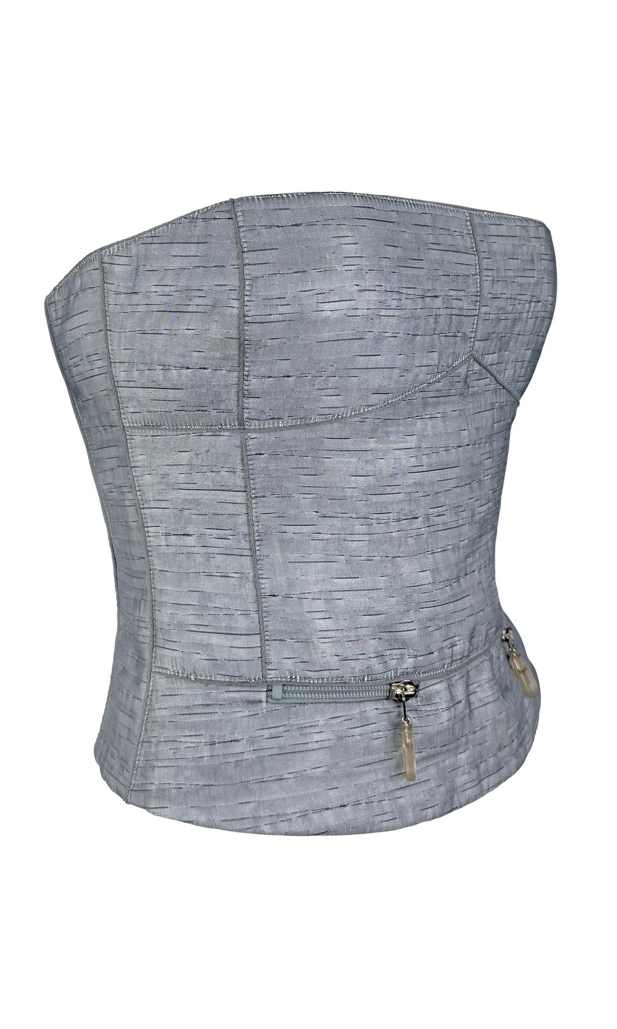 S/S 2000 Giorgio Armani Runway Silver Metallic Strapless Bustier Crop Top In Excellent Condition For Sale In West Hollywood, CA