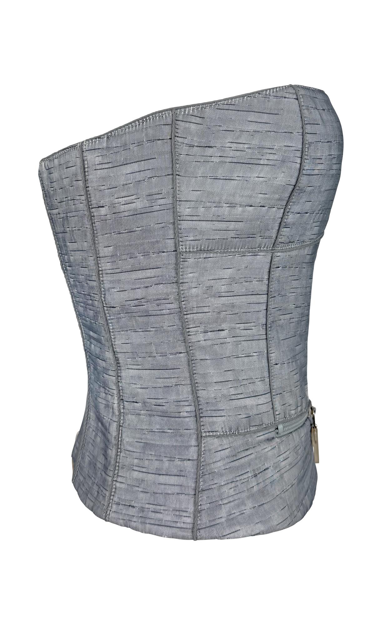 S/S 2000 Giorgio Armani Runway Silver Metallic Strapless Bustier Crop Top For Sale 1