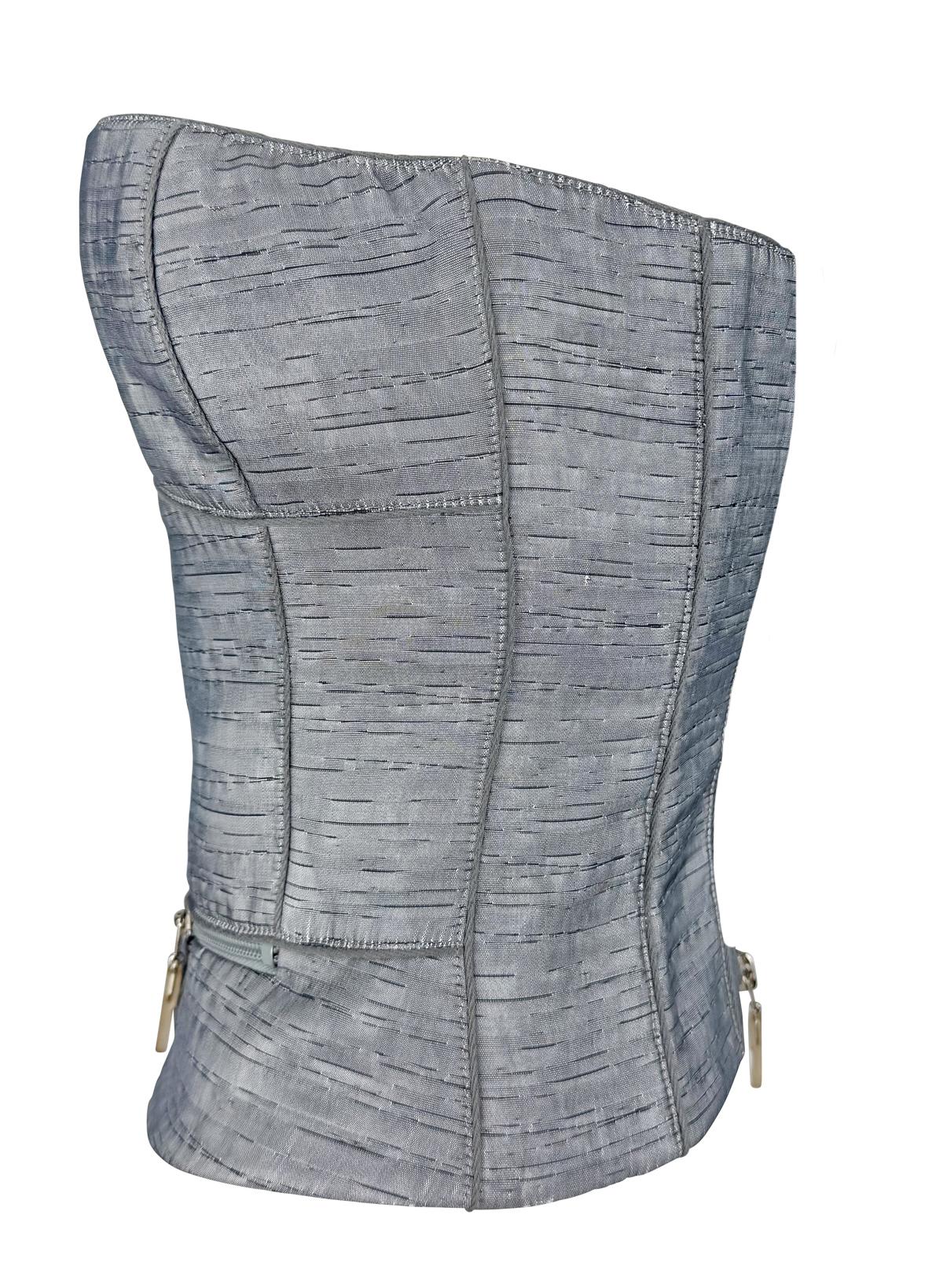 S/S 2000 Giorgio Armani Runway Silver Metallic Strapless Bustier Crop Top For Sale 3