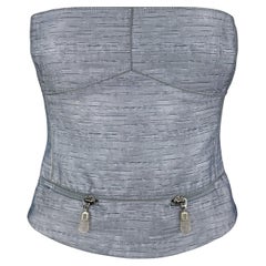 S/S 2000 Giorgio Armani Runway Silver Metallic Strapless Bustier Crop Top