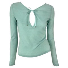 S/S 2000 Gucci by Tom Ford Baby Blue Knit Leather Tie Plunging Top (Top plongeant en tricot et cuir)