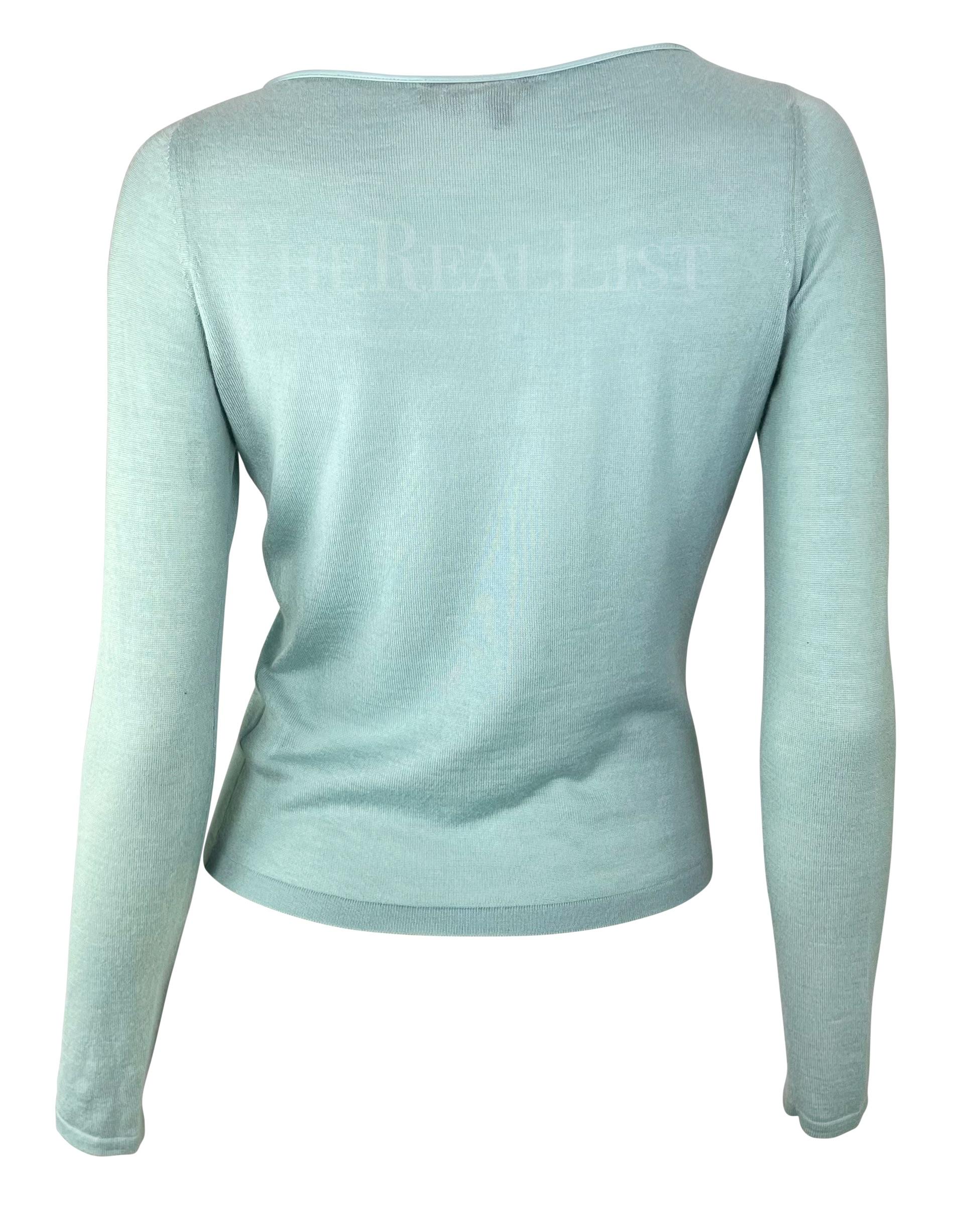 Women's or Men's S/S 2000 Gucci by Tom Ford Baby Blue Knit Leather Tie Plunging Top For Sale