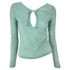 P/E 2000 Gucci by Tom Ford Top in maglia blu baby con cravatta in pelle e scollatura