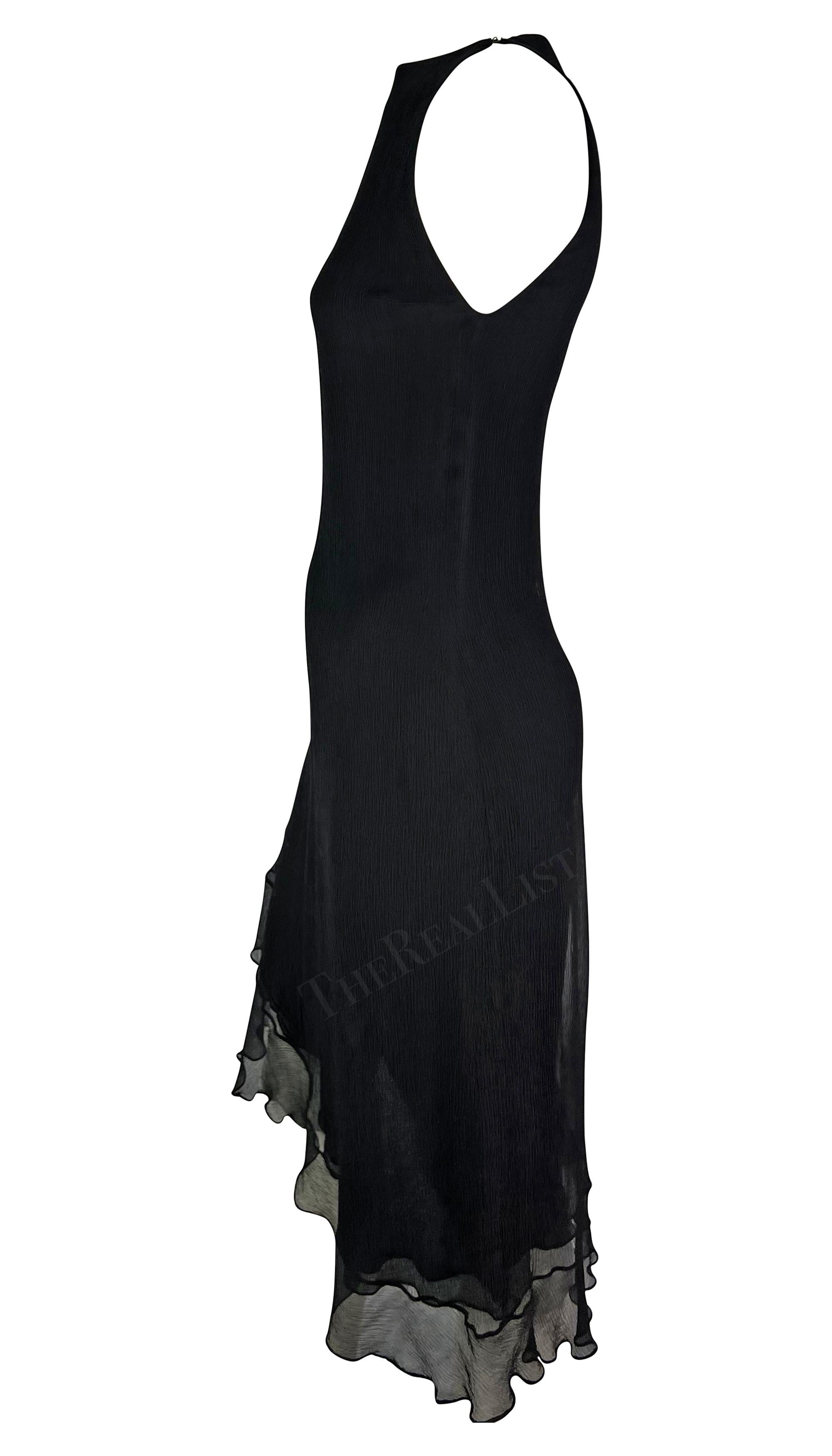 S/S 2000 Gucci by Tom Ford Black Crepe Silk Chiffon Ruffle Dress In Excellent Condition In West Hollywood, CA