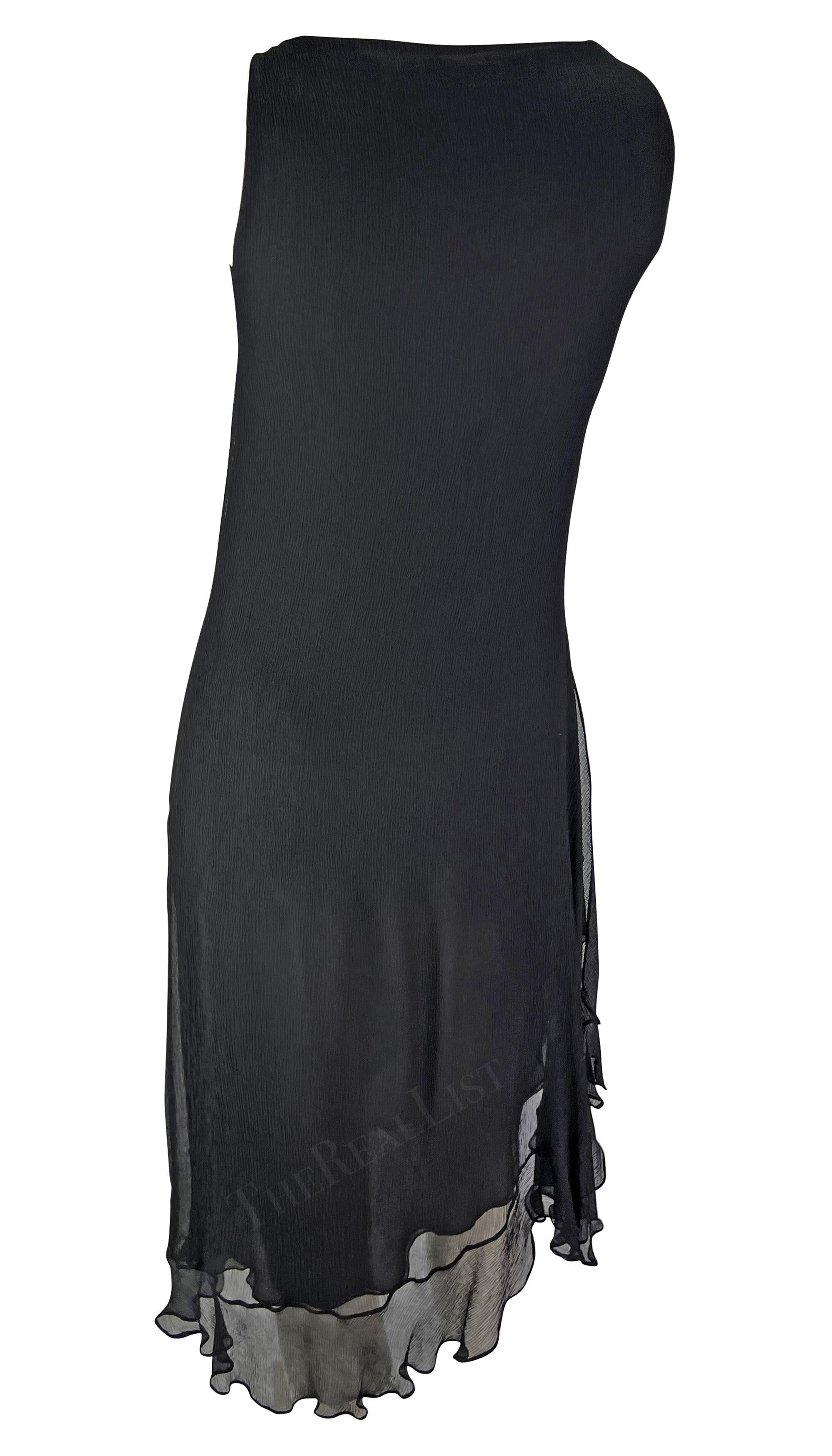 Women's or Men's S/S 2000 Gucci by Tom Ford Black Crepe Silk Chiffon Ruffle Dress