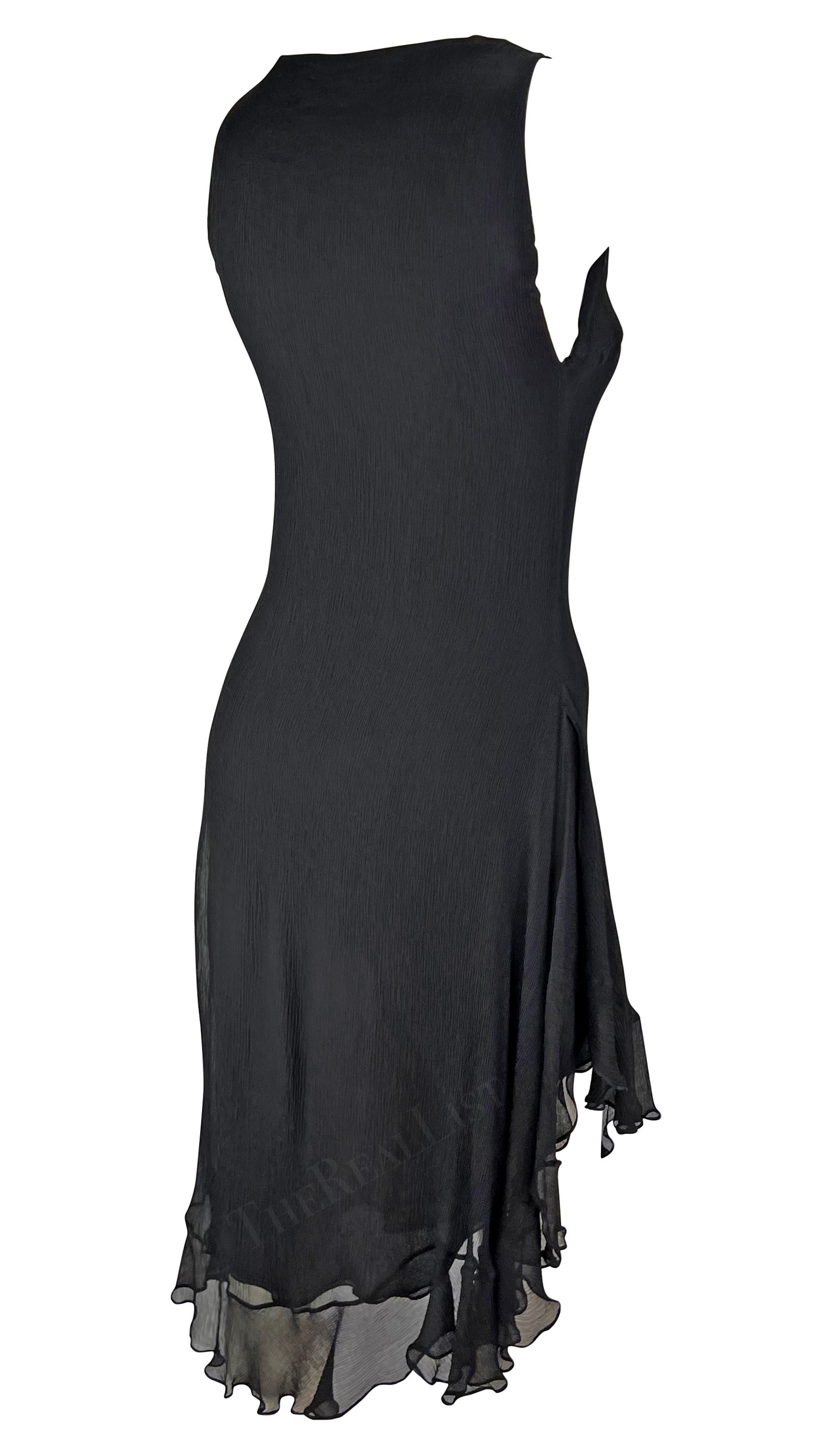 S/S 2000 Gucci by Tom Ford Black Crepe Silk Chiffon Ruffle Dress 1