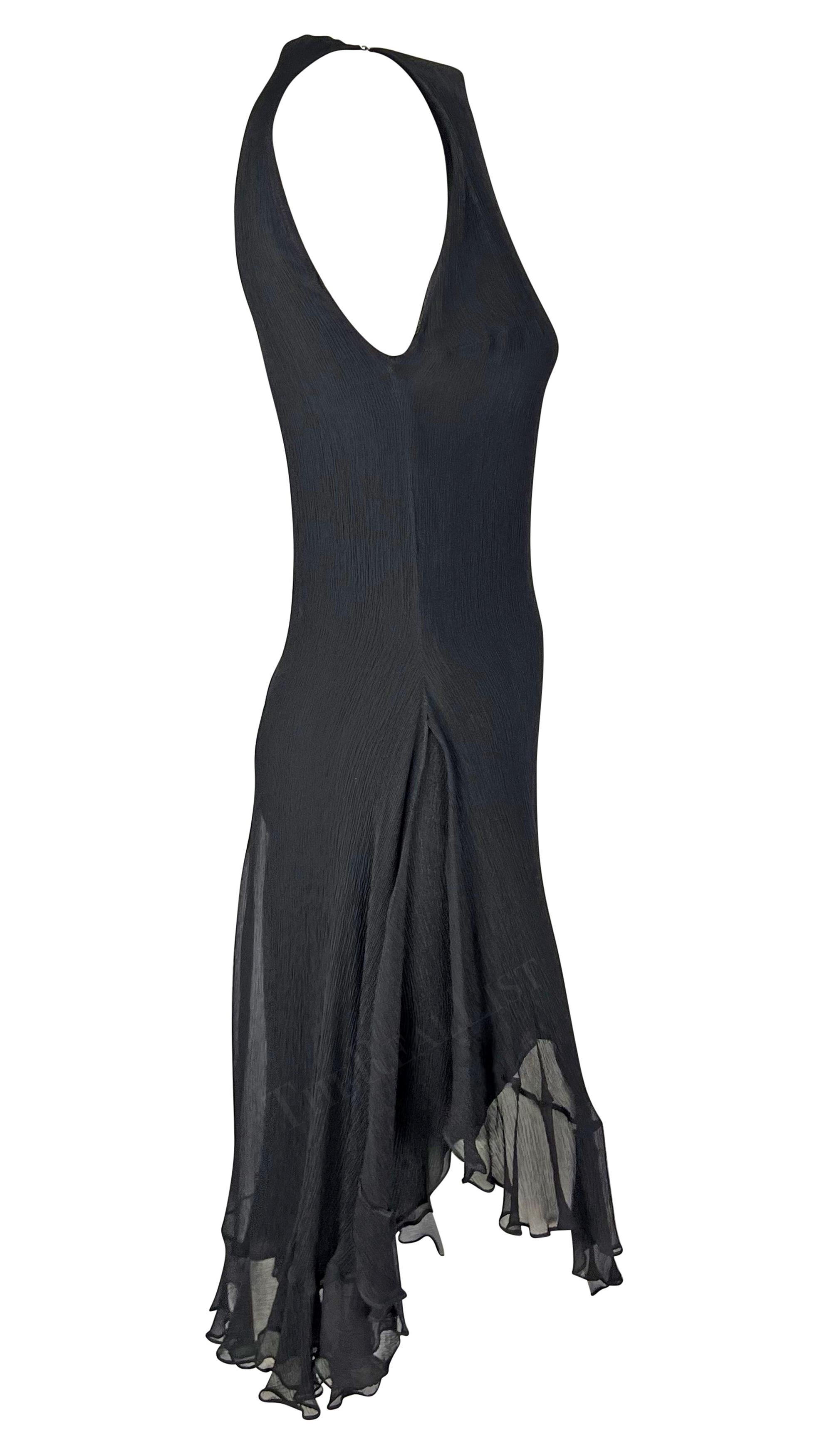 S/S 2000 Gucci by Tom Ford Black Crepe Silk Chiffon Ruffle Dress 2