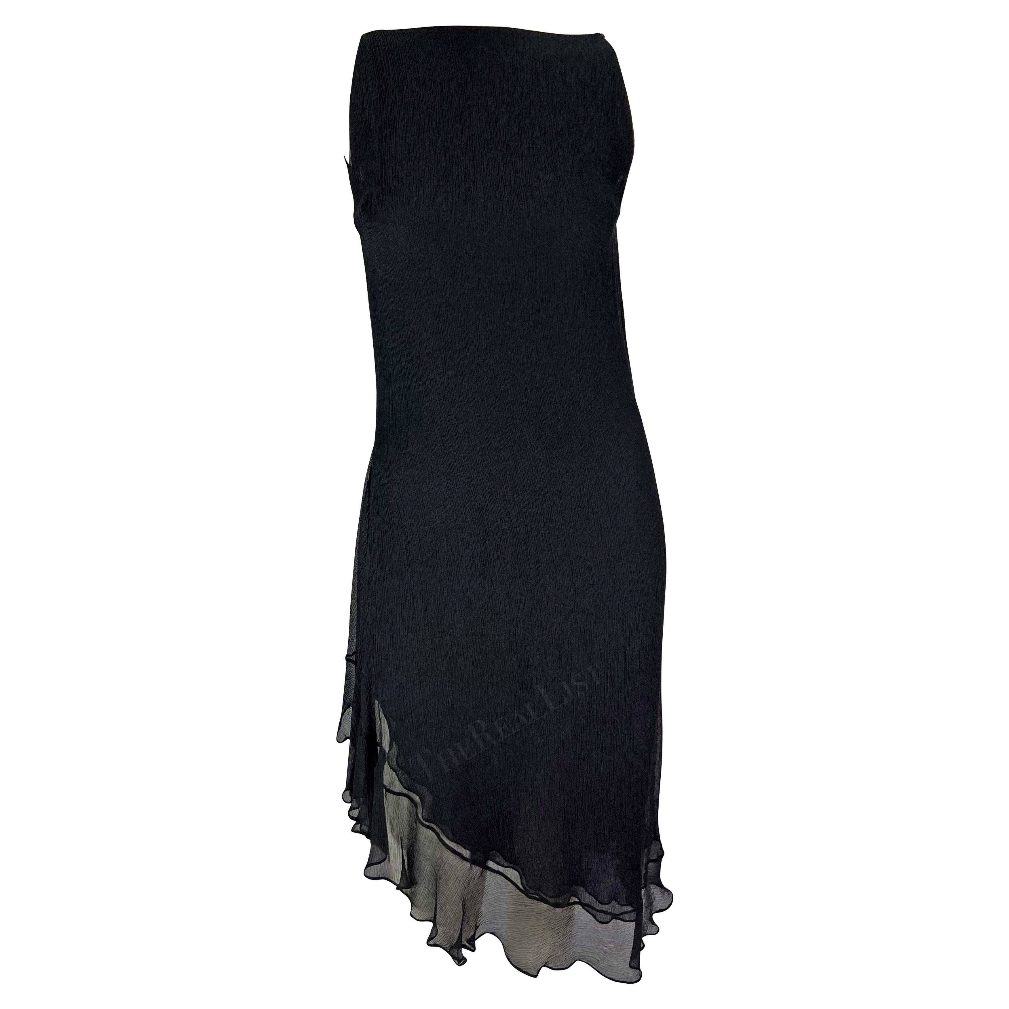 S/S 2000 Gucci by Tom Ford Black Crepe Silk Chiffon Ruffle Dress