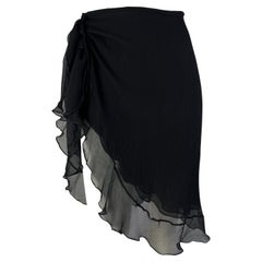 S/S 2000 Gucci by Tom Ford Black Crepe Silk Chiffon Ruffle Skirt