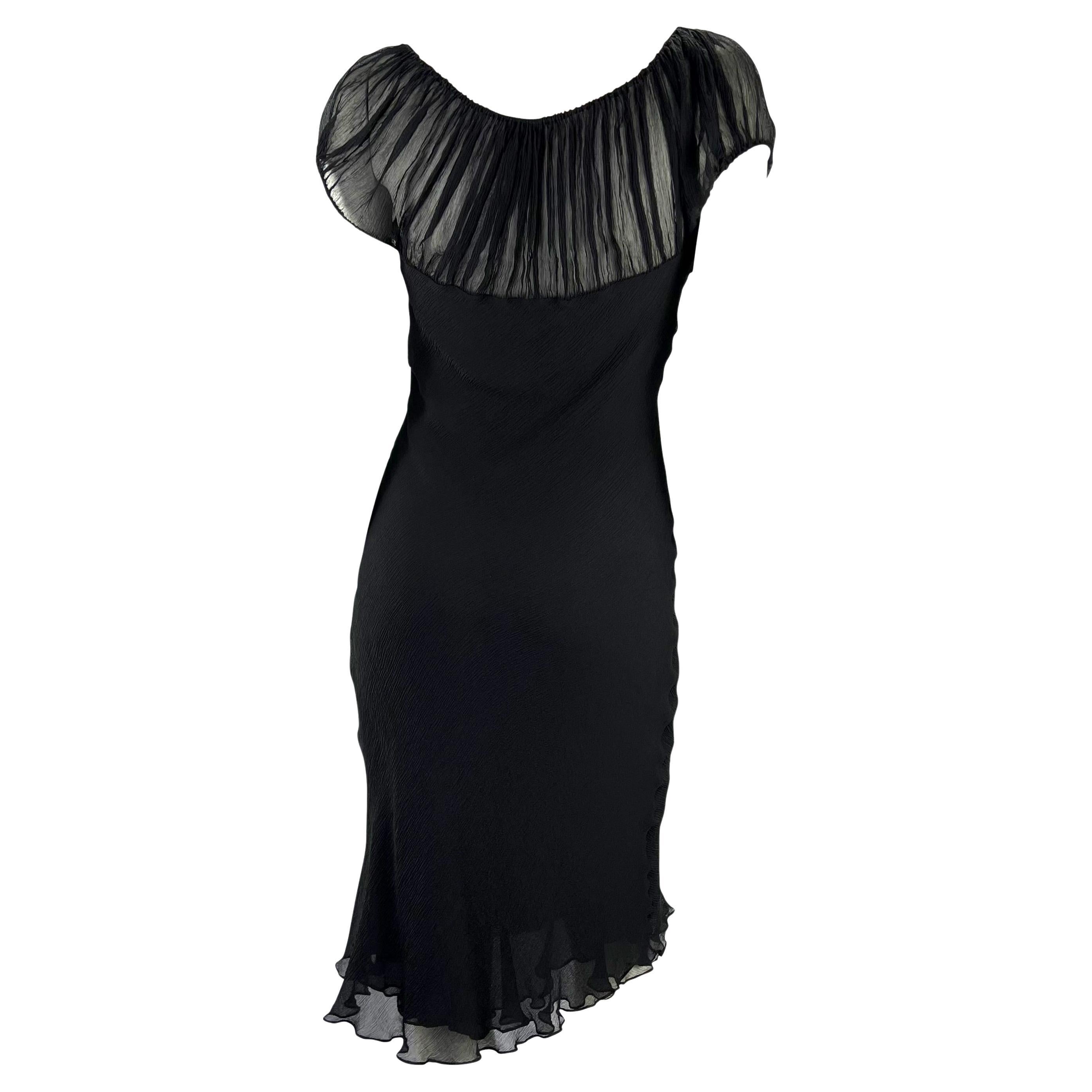 S/S 2000 Gucci by Tom Ford Black Crepe Silk Chiffon Semi-Sheer Dress Y2K In Good Condition In West Hollywood, CA