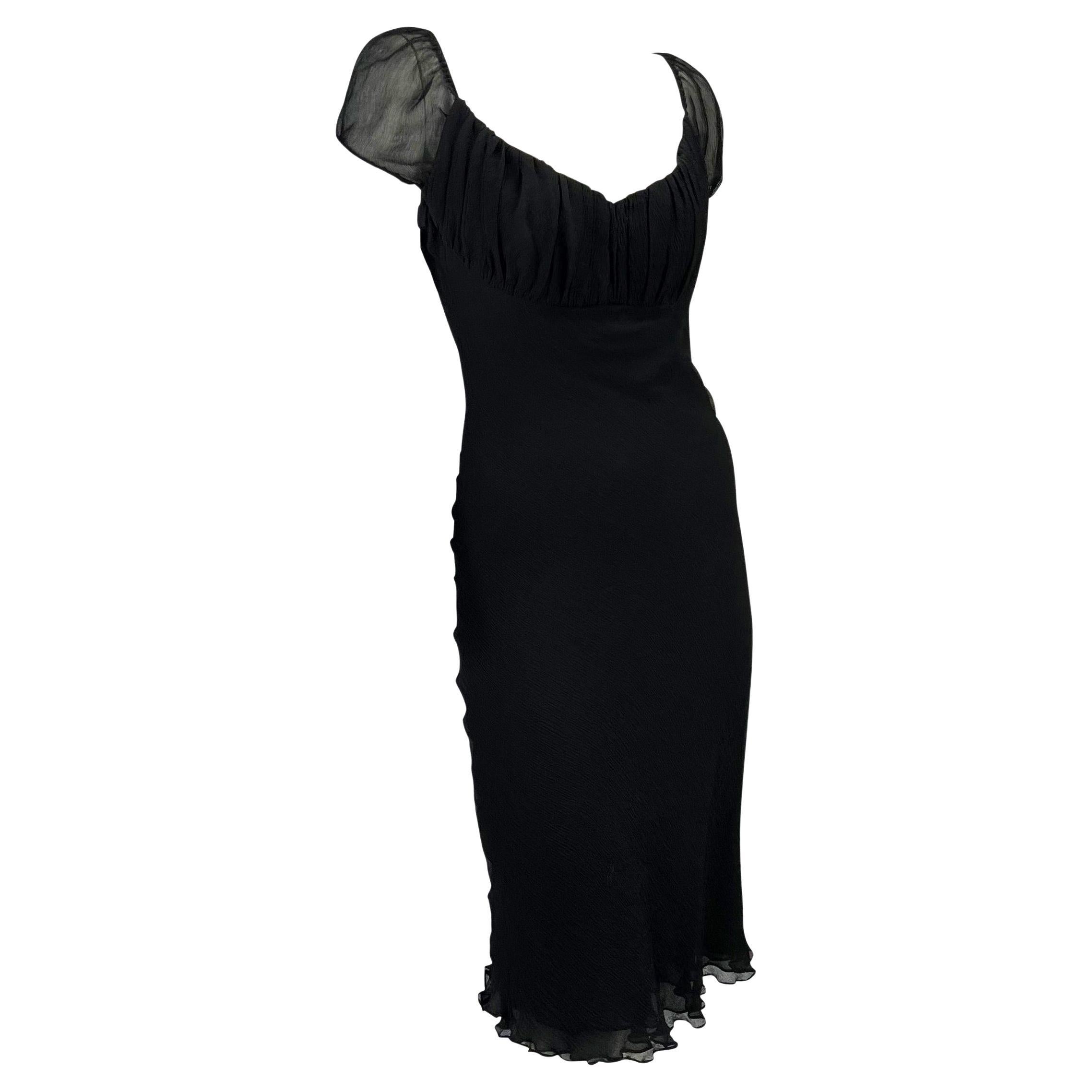 Women's S/S 2000 Gucci by Tom Ford Black Crepe Silk Chiffon Semi-Sheer Dress Y2K