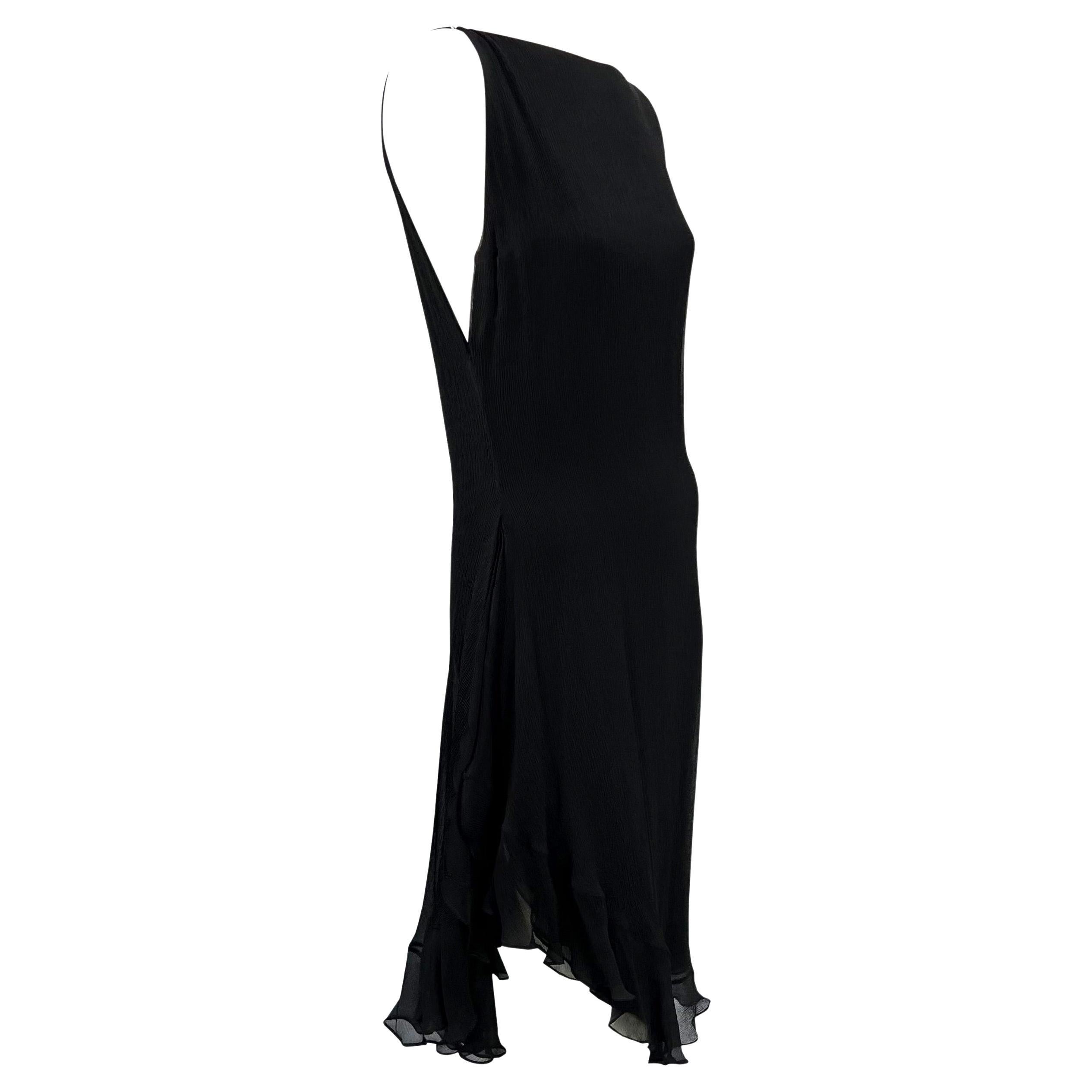 S/S 2000 Gucci by Tom Ford Black Crepe Silk Ruffle Chiffon Asymmetric Dress In Excellent Condition In West Hollywood, CA