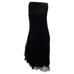 Used S/S 2000 Gucci by Tom Ford Black Crepe Silk Ruffle Chiffon Asymmetric Dress