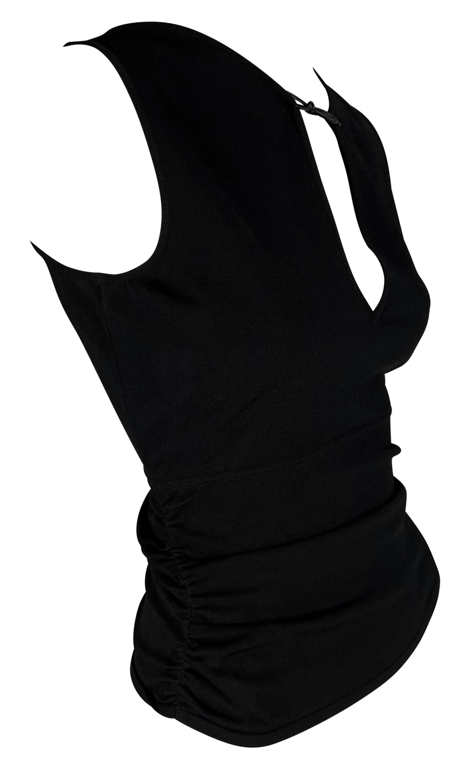 S/S 2000 Gucci by Tom Ford Black Knit Sleeveless Leather Bow Top 3