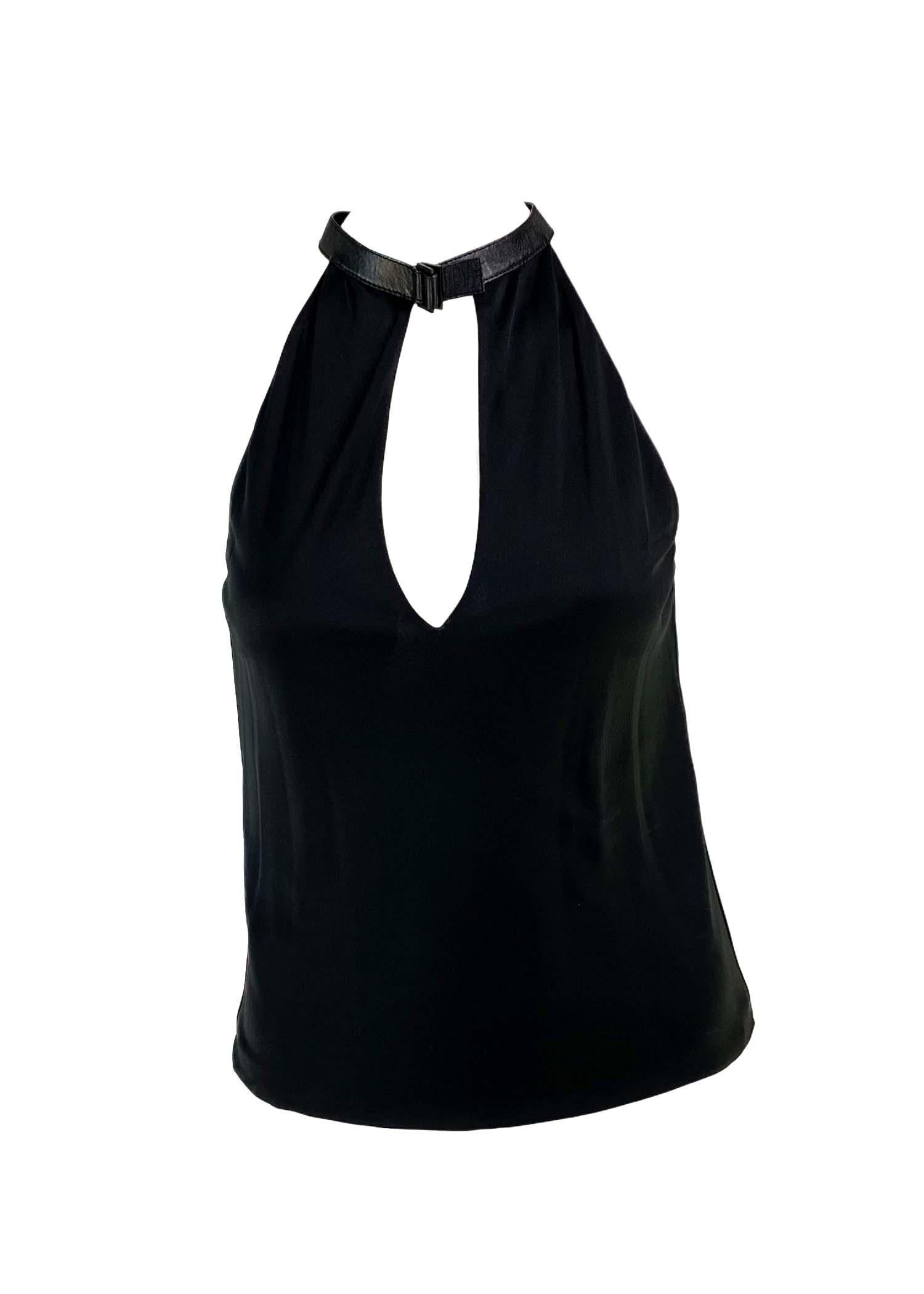 S/S 2000 Gucci by Tom Ford Black Leather Buckle Plunge Sleeveless Top In Good Condition In West Hollywood, CA