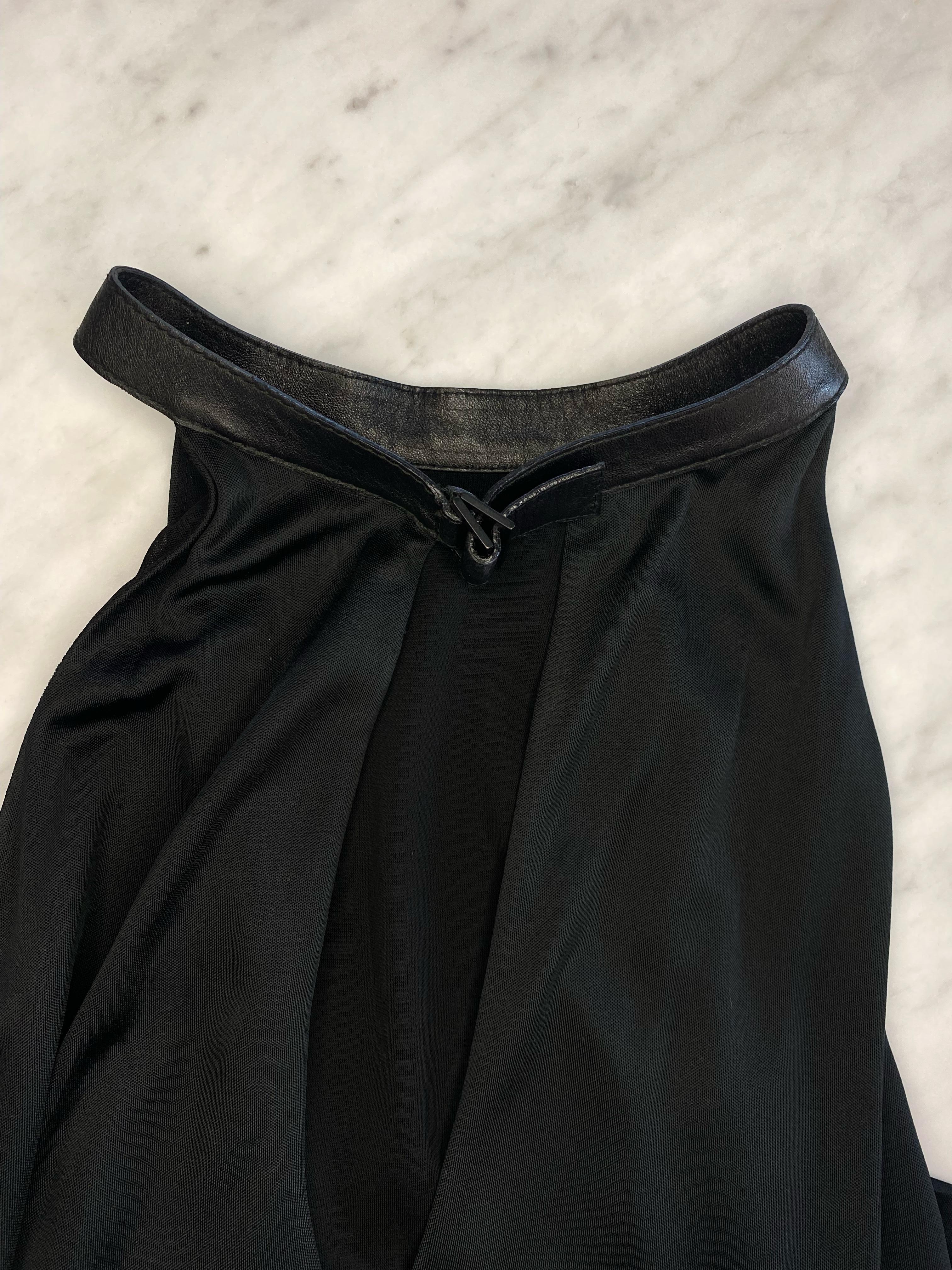Women's S/S 2000 Gucci by Tom Ford Black Leather Buckle Plunge Sleeveless Top
