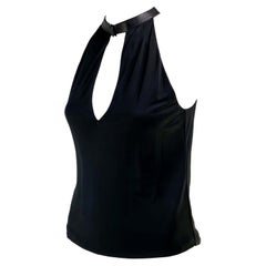 S/S 2000 Gucci by Tom Ford Black Leather Buckle Plunge Sleeveless Top 