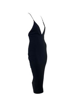 S/S 2000 Gucci by Tom Ford Black Leather Strap Lace Up Backless Knit Dress